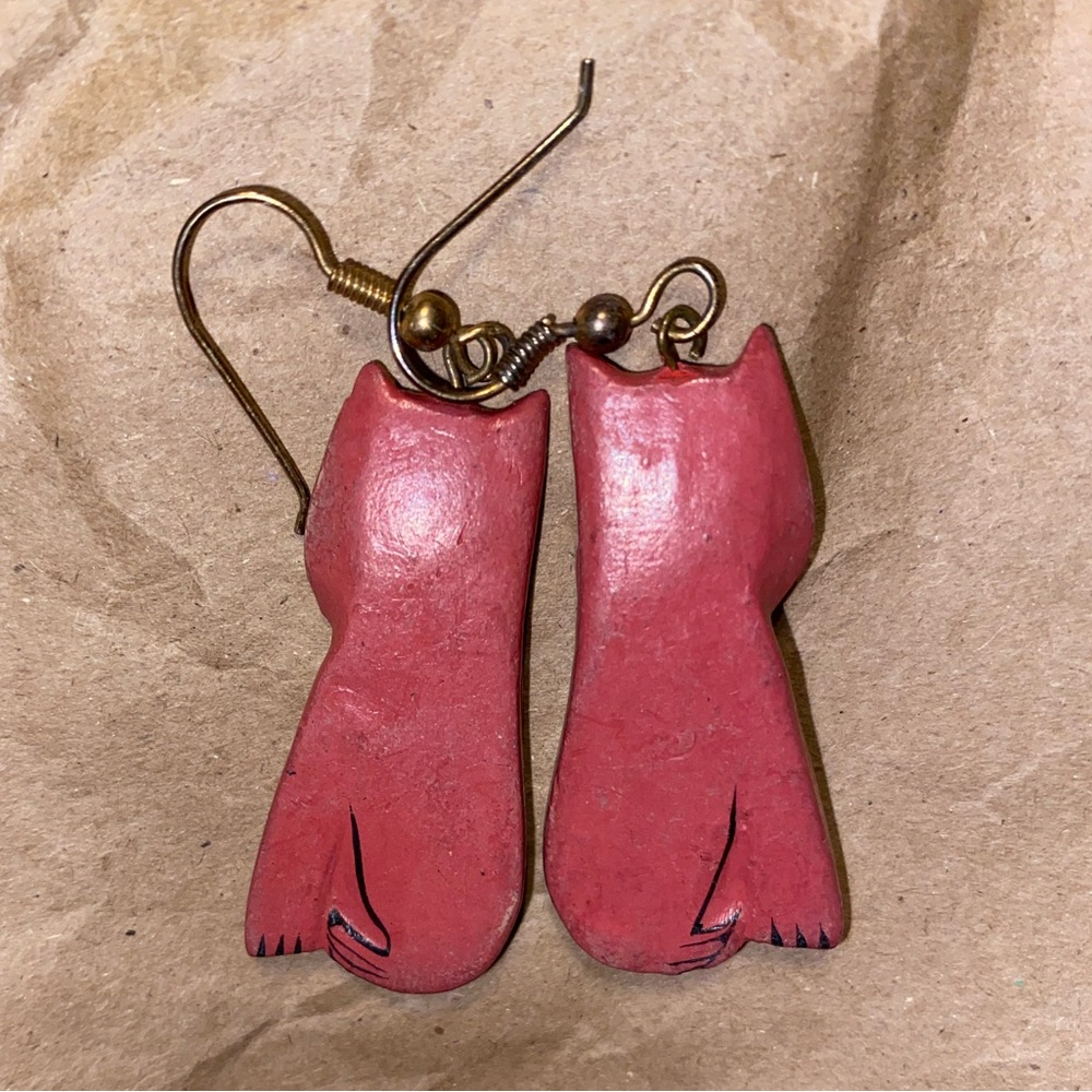 Vtg Laurel Burch Hand Carved Wooden Cat Earrings - Picture 6 of 6